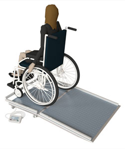 Special scale for weighing patients in wheelchairs with driveway